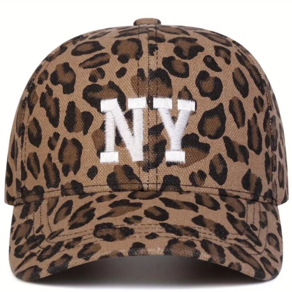 NWOT NY Leopard Print Baseball Cap – Adjustable Wide Brim Sun Hat Brown - Picture 2 of 2